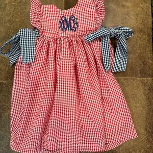 Adorable Red Checkered Kids Dress with Navy Accents
